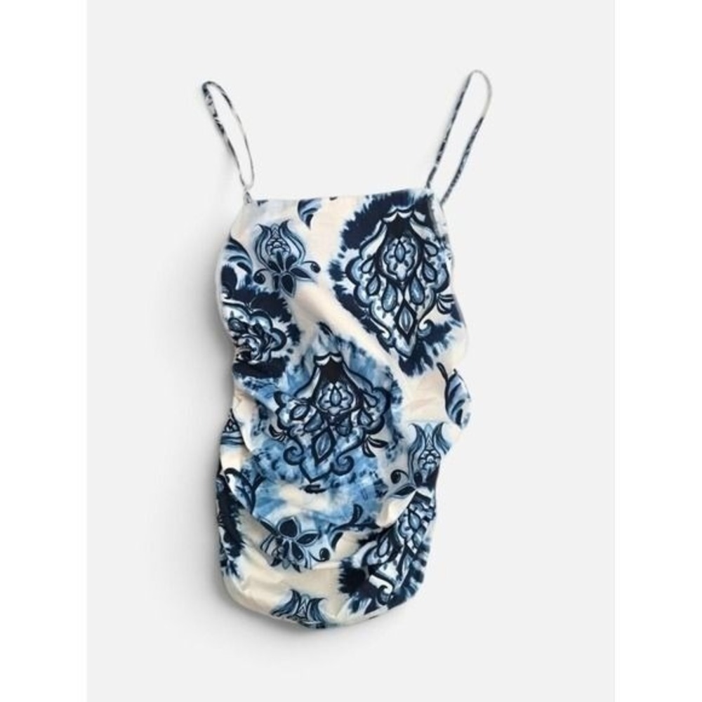 Zara NWT Paisley Ruched Spaghetti Strap Boho Blouse